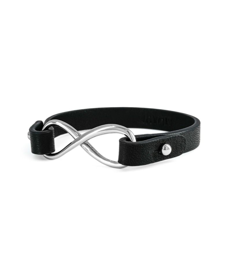 SHIKI LEATHER BRACELET BLACK / SILVER SMALL