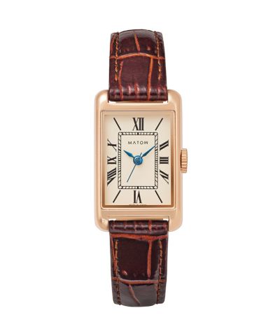 TSUKI 朧月 / SQUARE ROSE GOLD BROWN LEATHER