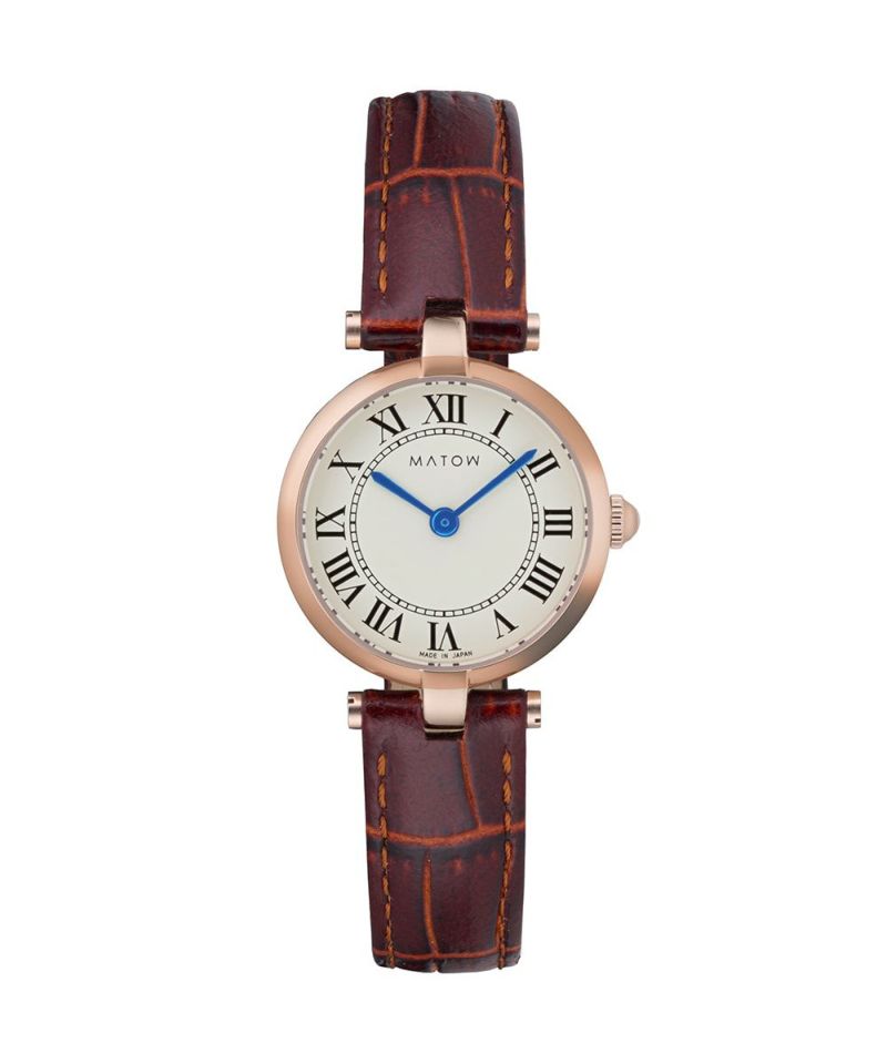 AURA ROUND ROSE GOLD BROWN LEATHER